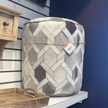 Load image into Gallery viewer, Silver/White Genuine Leather cyclinder pouf

