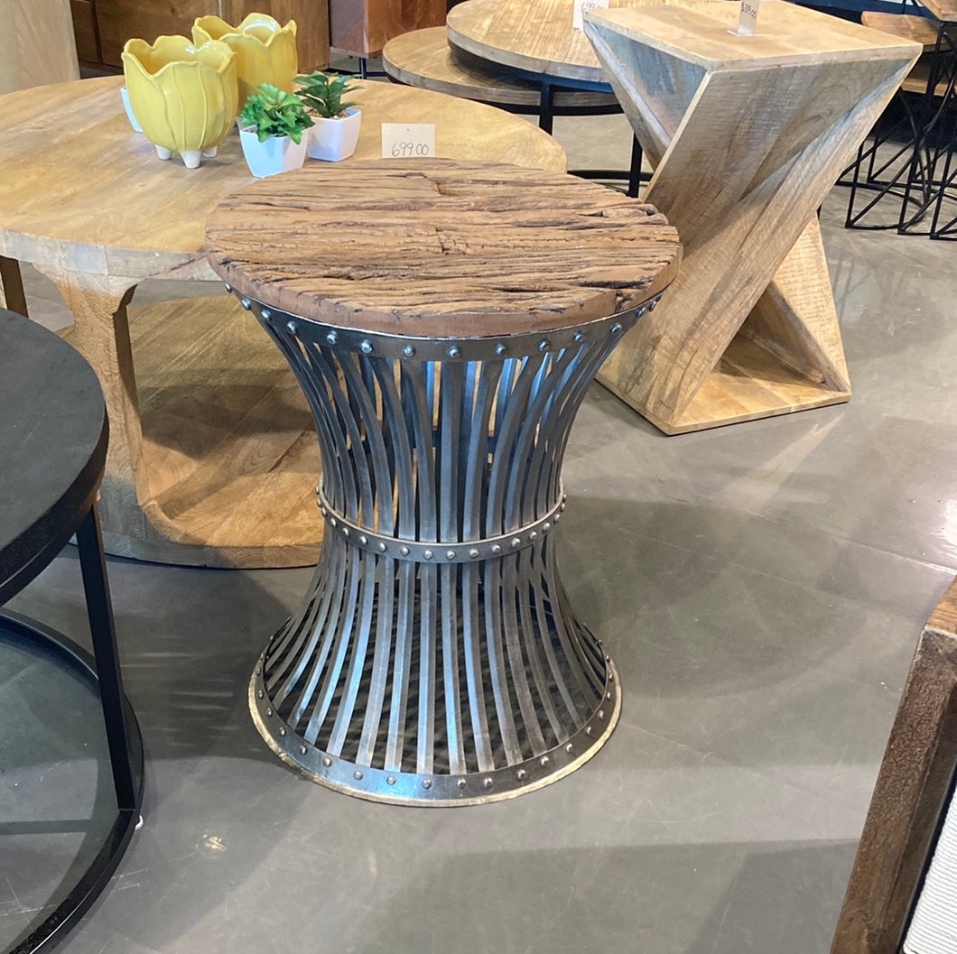 Vintage industrial Reclaimed wood and iron end table