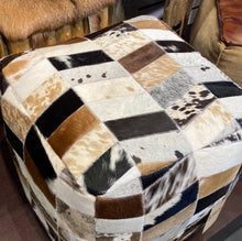 Load image into Gallery viewer, Galaxy cowhide leather pouf ottoman
