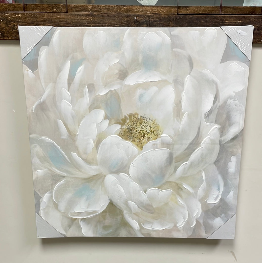 White poppy hand embellished painting