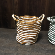 Stripped assorted white and color baskets with handle