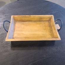Load image into Gallery viewer, Medium Mango wood Rectangle Tray with metal Handles
