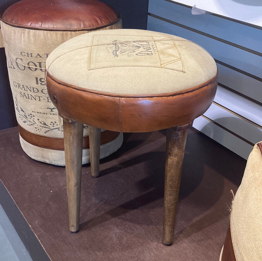 Climb Leather and canvas 4 leg stool