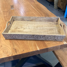 Load image into Gallery viewer, Large Mango Wood display tray with engravings
