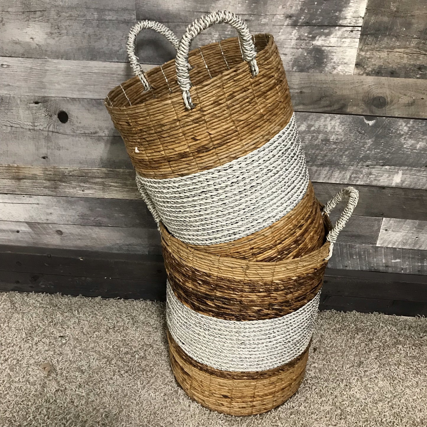 White and silver belly Seagrass storage Baskets