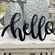 Load image into Gallery viewer, Black Cursive HELLO Metal Art Sign
