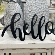 Black Cursive HELLO Metal Art Sign