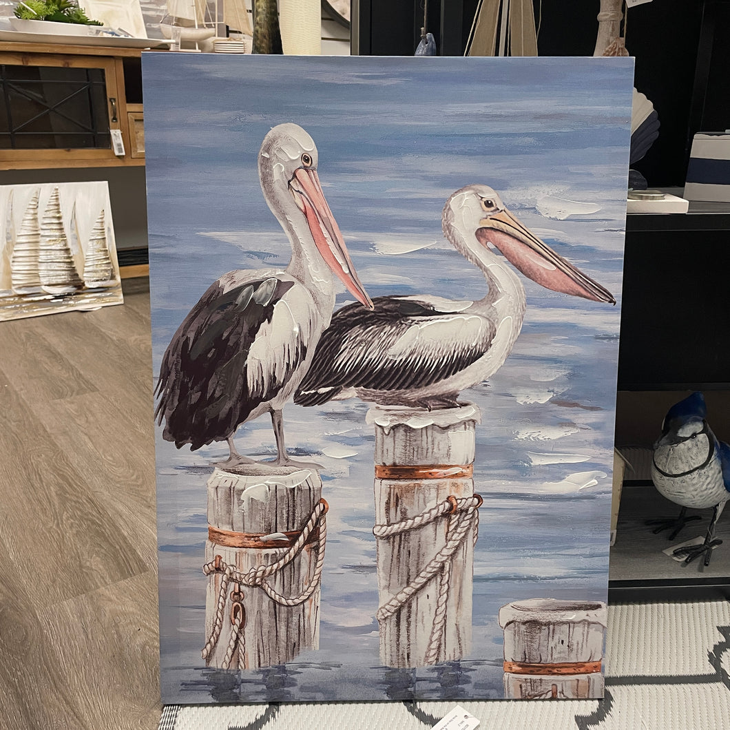 Pelican Bird's Day on the Beach - Painting