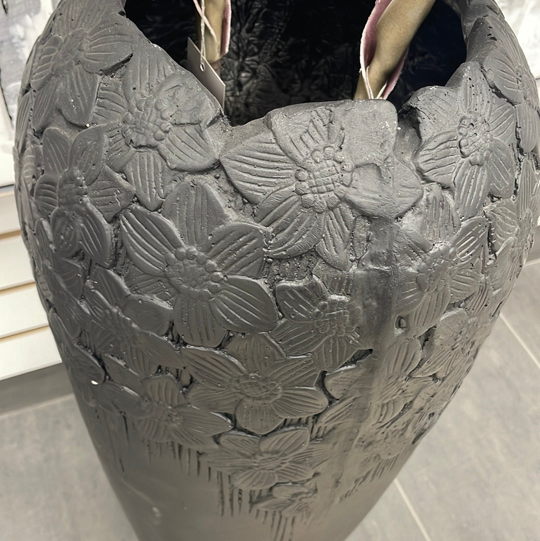 Large Rustic Black Floor Vase
