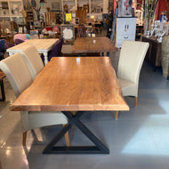 Lucy 72 inch live edge acacia wood dining table black X legs