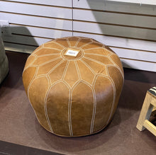 Load image into Gallery viewer, Dakota Brown leather round ottoman
