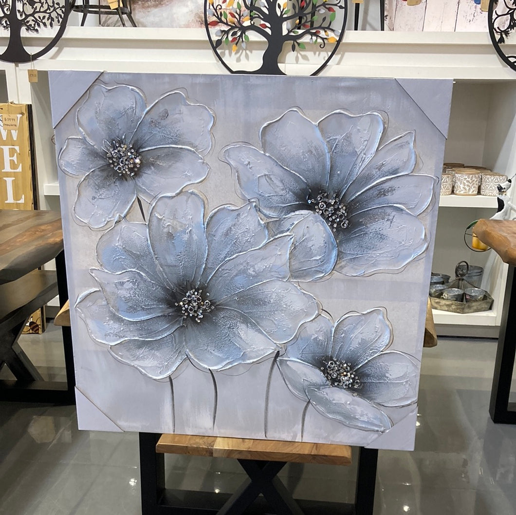 Pale Blue Flowers - Oil Painting