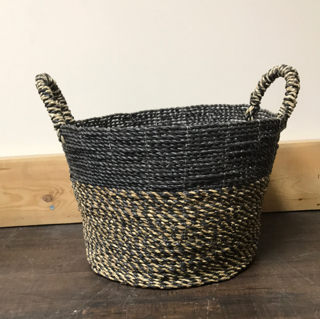 Navy Blue Handwoven Seagrass & Raffia Storage Baskets with handles