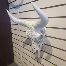 Load image into Gallery viewer, White Tribal Carved Bull Skull
