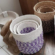 Load image into Gallery viewer, PURPLE AND WHITE WICKER BASKETS (SET OF 3) - $69.99
