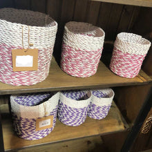 Load image into Gallery viewer, Purple and White Wicker Baskets (Set of 3)
