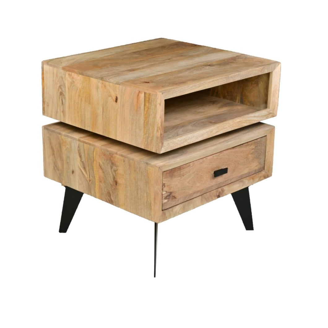 Revolving Mango Wood End Table - Rustic Furniture Outlet