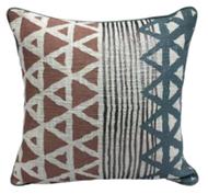 Rust blue Indian print pillow with piping 18 x 18