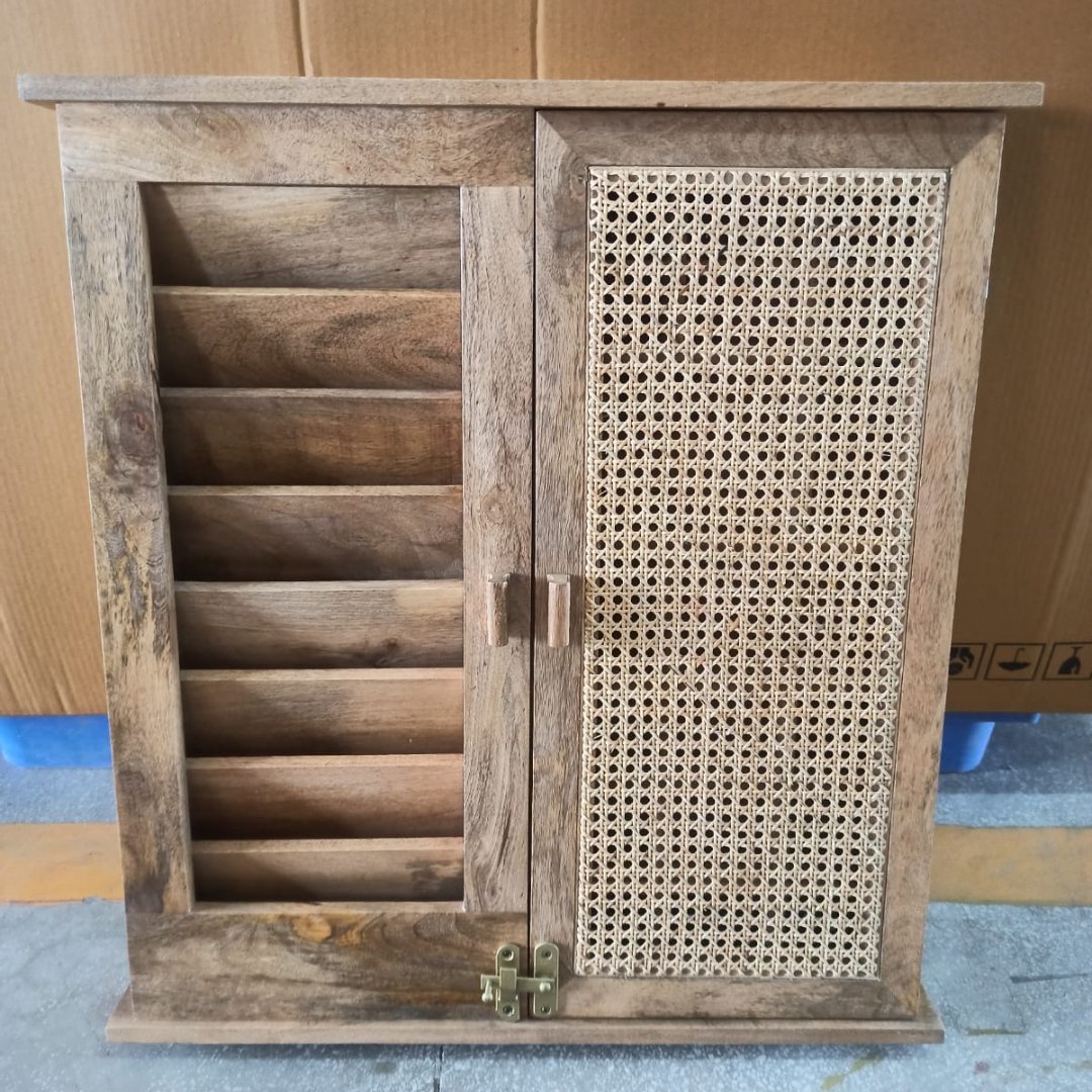 Sawana Mango Wood Wall Cabinet Organizer - Wicker Emporium