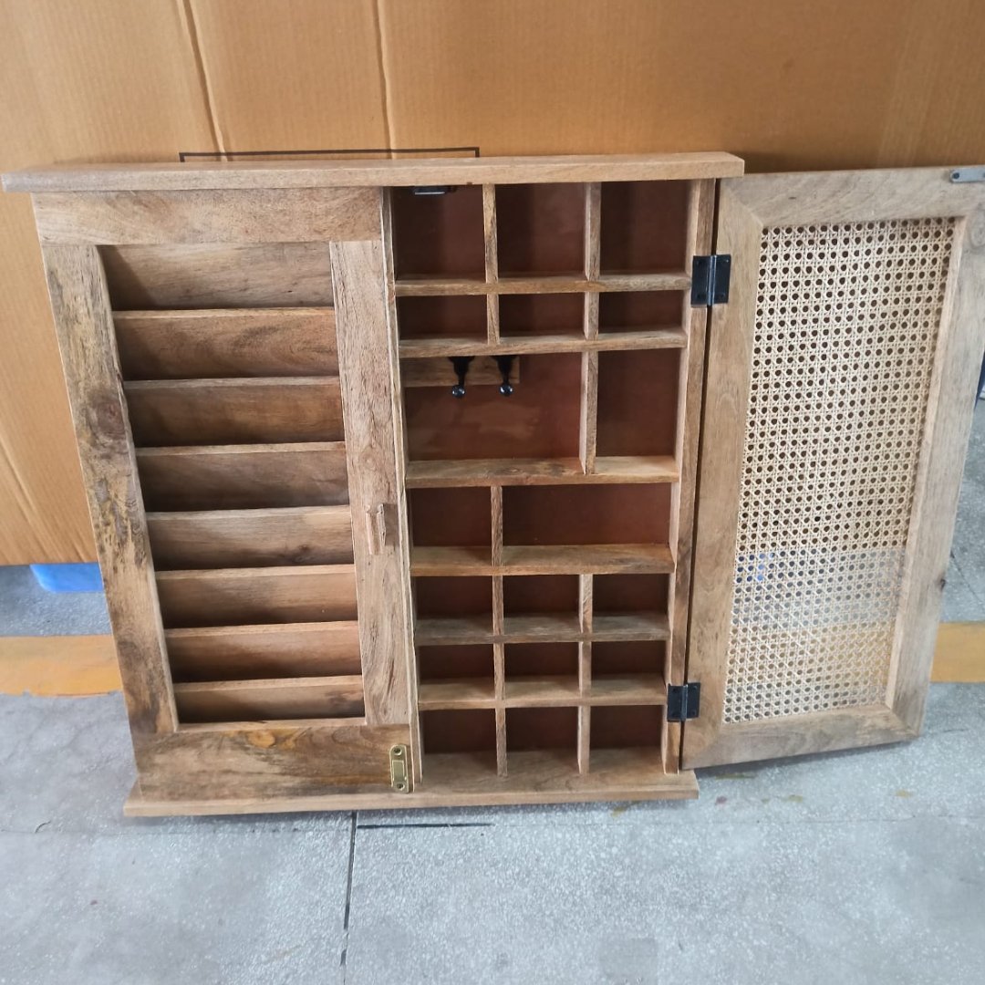 Sawana Mango Wood Wall Cabinet Organizer - Wicker Emporium