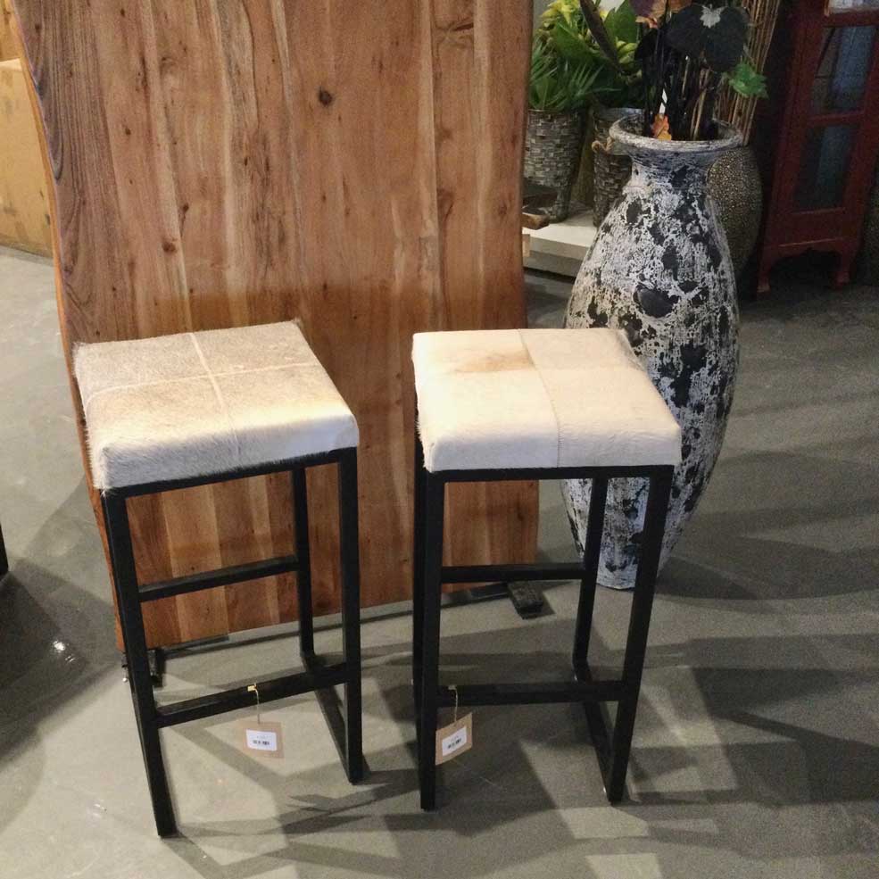 Cowhide square seat bar stool