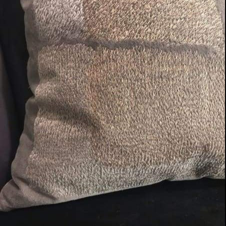 Taupe velvet window embroidered pillow 18 x 18
