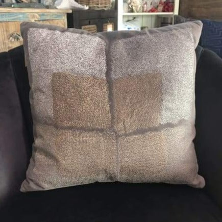 Taupe velvet window embroidered pillow 18 x 18