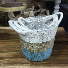 Load image into Gallery viewer, Tri colour seagrass and raffia baskets (set of 3) - $149.00

