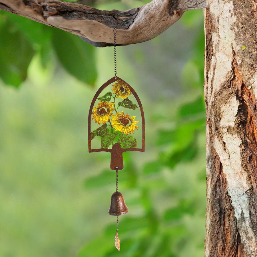 Laser Cut Hanging Bell with Sunflowers